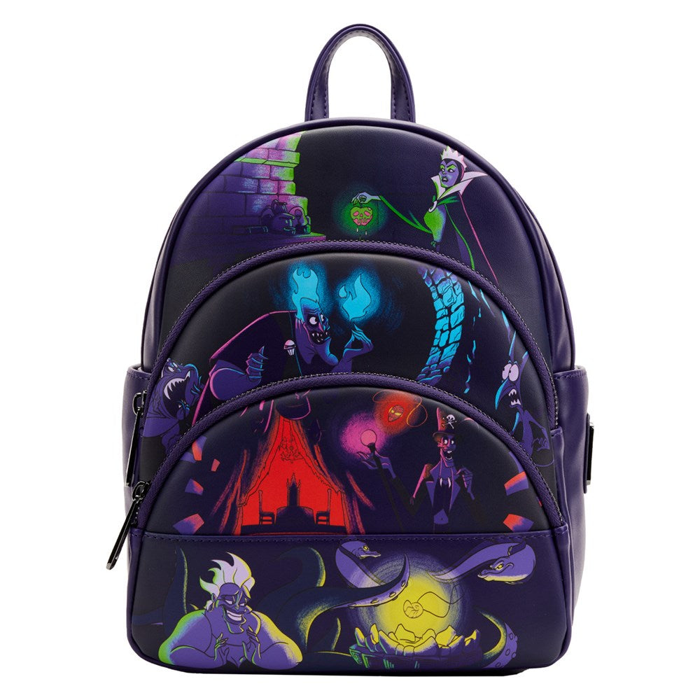 Loungefly! Leather: Disney Villains - Triple Pocket Glow In The Dark Mini Backpack